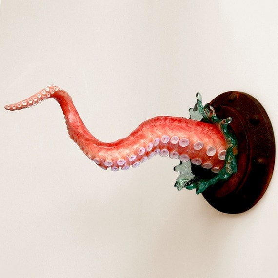 Octopus Tentacle wall sculpture, Small, with Splash/ Nautical Art/ Faux Taxidermy/ Octopus/ Creepy Cute