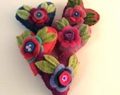 Upcycled Wool Heart Ornaments, Set of Five, Party Favors, Appliqued, Hand Sewn, Embellished