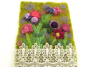 Framed Textile Wall Art, Embroidered, Embellished, Wool, Cashmere, Beads, Lace, Floral,  Felted, Applique