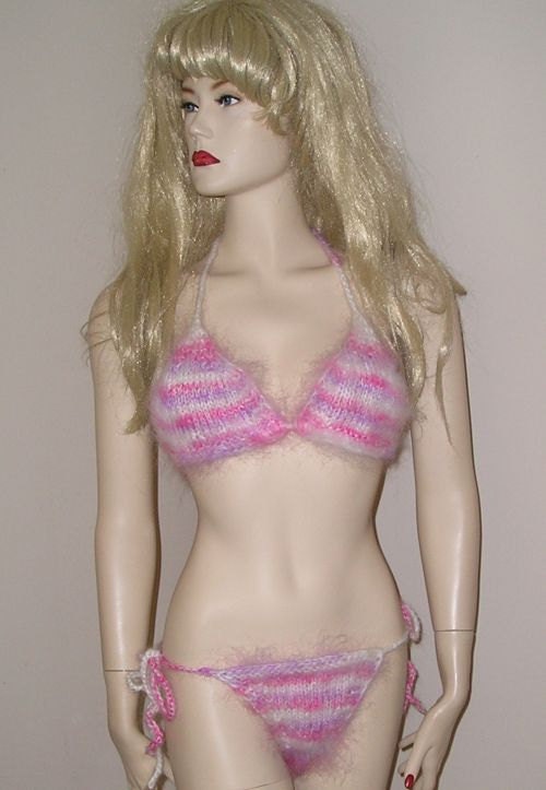 Soft and  Fluffiest  Mohair sweater Bikini Bra Thong Set by uniquemohair