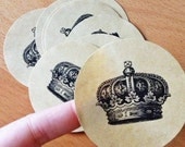 Set of 12 - Detailed Royal Crown - 2 1/2 inches - Large Circles Sticker Labels - for Wedding, Gifts, Birthday Packaging