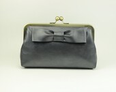 Leather Clutch / Ribbon Clutch / Gray Leather SALE
