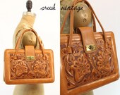 70's Hand Tooled Leather Purse / 1970s Shoulder Bag / The Out to Brunch Bag