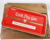 Vintage Tray Red Metal Cork Dry Gin Bar Ware Serving Advertising Retro Home Decor England PeachyChicBoutique on Etsy