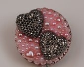 Two Silvery Hearts Vintage Zipper ID Badge Reel