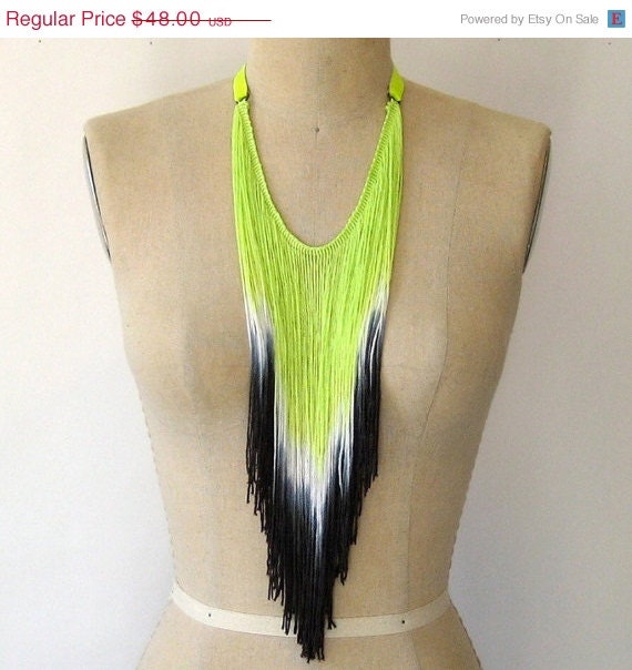 50% OFF SALE Neon Lime Fringe Necklace