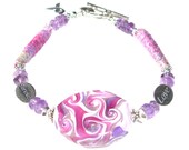 Awareness Jewelry, Fiber Bracelet, Breast Cancer, Lampwork Bracelet, Survivor Jewelry