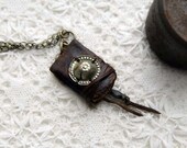 Of Words & Such - Miniature Wearable Book, Rustic, Dark Brown Leather, Vintage Kuchi Pieces, OOAK