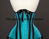 READY TO WEAR- 22 inch Turquoise Silk Victorian longline corset