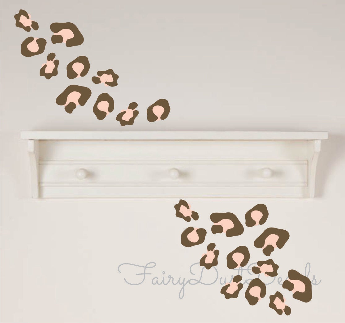 Animal Print wall decals Leopard Spots set - brown and light pink - 32 spots