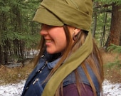 Olive Linen Wrap Cap Unisex Visor Scarf