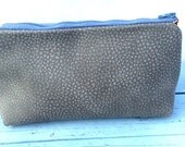 Gray Pebbled Leather Clutch/Gadget/Cosmetic Case with Zipper in Choice of Color