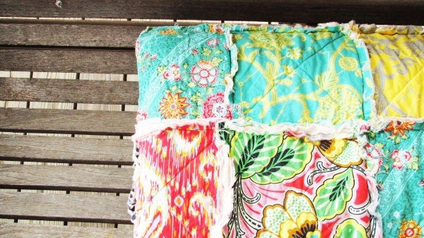 Full Size Quilt, Rag, Glamour, bright colors, ALL NATURAL, fresh modern handmade