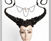 Undead.... Horned Head Piece in Black with Chains n Skulls