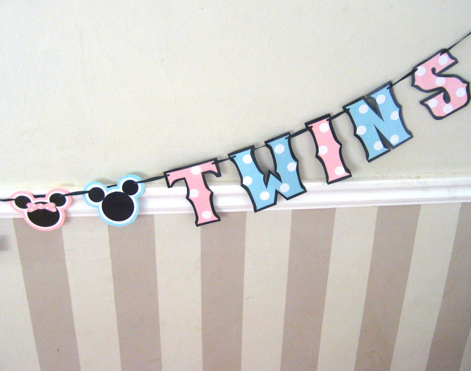 TWINS Baby Shower Banner - WELCOME TWINS - Baby Minnie and Mickey