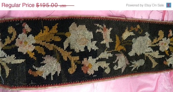 SURPRISE 30% Off Sale- Gorgeous Long Antique French Wool Needlepoint Tapestry Border