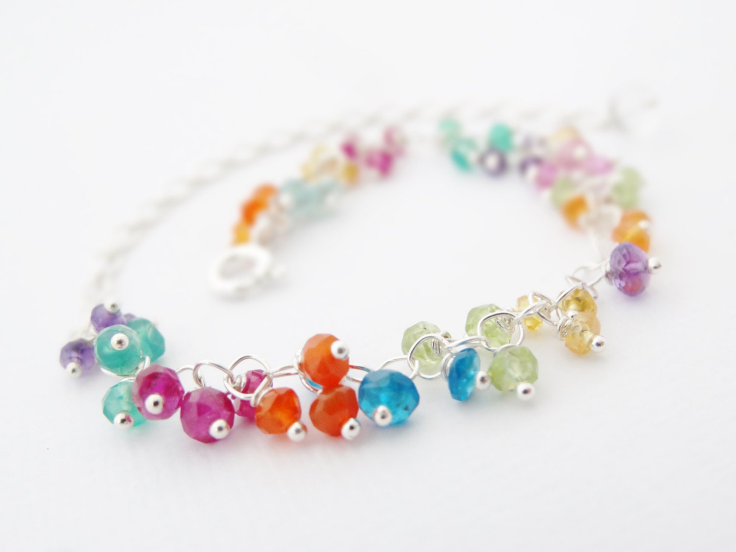 Rainbow Rock Bracelet tiny vibrant gemstone bead jewelry delicate wire wrapped bracelet colorful mix