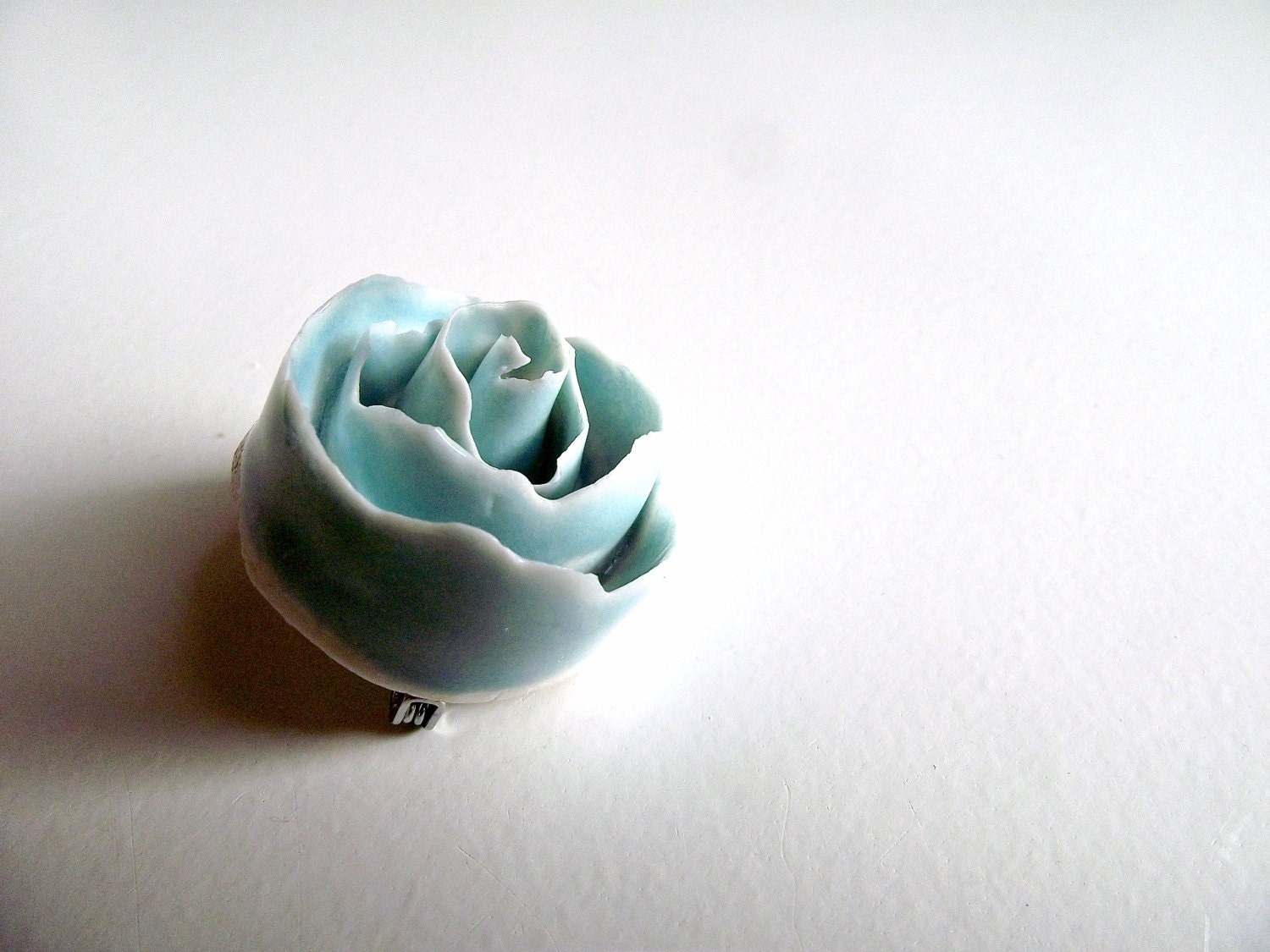 Light blue Rose Brooch Porcelain - Limoges Porcelain Brooch - Brooch