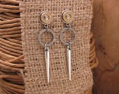 Bullet Casing Jewelry - Bullet Bling - Brass 9mm Silver Spike Post Dangles - Edgy, Rocker, Biker, Hipster