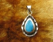 Pendant - Sterling Silver - Turquoise - Southwest Jewelry - Tear Drop Shape Stone - Unisex Jewelry - Blue Stone Jewelry - Stamped Mexico 925