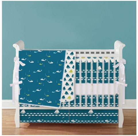 NEW - GOTS Organic Sailing collection - 2pc crib set - box pleat skirt and fitted sheet - Choose your fabric