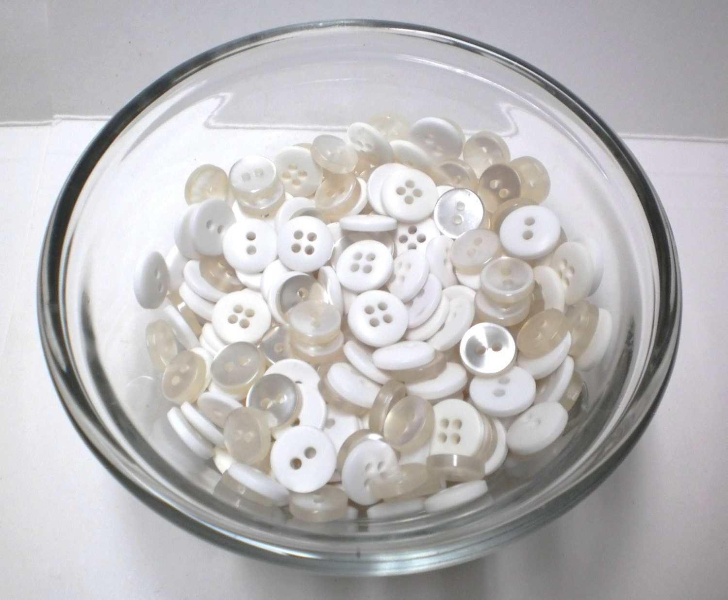 Buttons White Shades Bulk Lot, Easter Spring Sewing for Bracelet Charms 100 Vintage Shiny Buttons Old Stock NOS