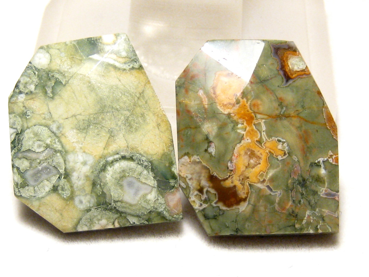 Rainforest Rhyolite Faceted Flat Nugget Beads 20x30mm 2 pieces