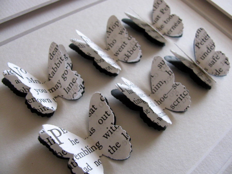 Layered Book Text 3D Butterfly Art. Beatrix Potter, Velveteen Rabbit, Little Prince, Curious George, Noddy, Classic Pooh, Charlottes Web
