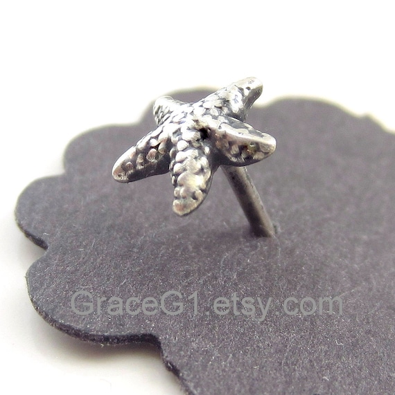 Starfish cartilage earrings helix earrings, tragus earrings, ONE starfish stud choose 20g 18g Shiny or Oxidized