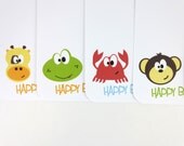 Gift Tags, Happy Birthday Tag, Birthday Animal Tags, Hang Tags, Wrapping Supplies - set of 12