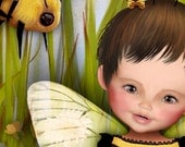 5x7 Fine Art Print - 'Journey' - Little Baby Girl Bumblebee Fairy - Small Sized Fine Art Giclee Print - Nursery Room Art by Jessica Grundy