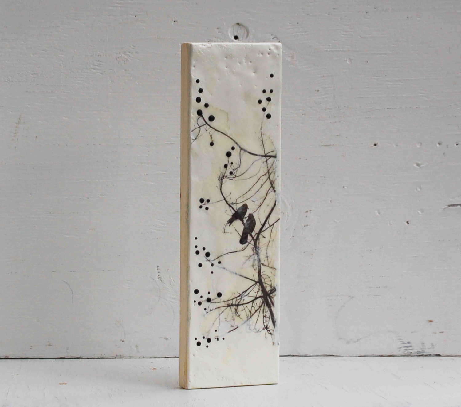 LOVE Birds Original Encaustic Painting Black & White Birds Blackbirds Wedding Gift