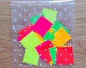 neon stamp sticker set of 25 in 5 colours - neon pink, neon yellow, neon green, neon orange and neon red.