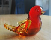 Vintage Red Glass Bird Paperweight