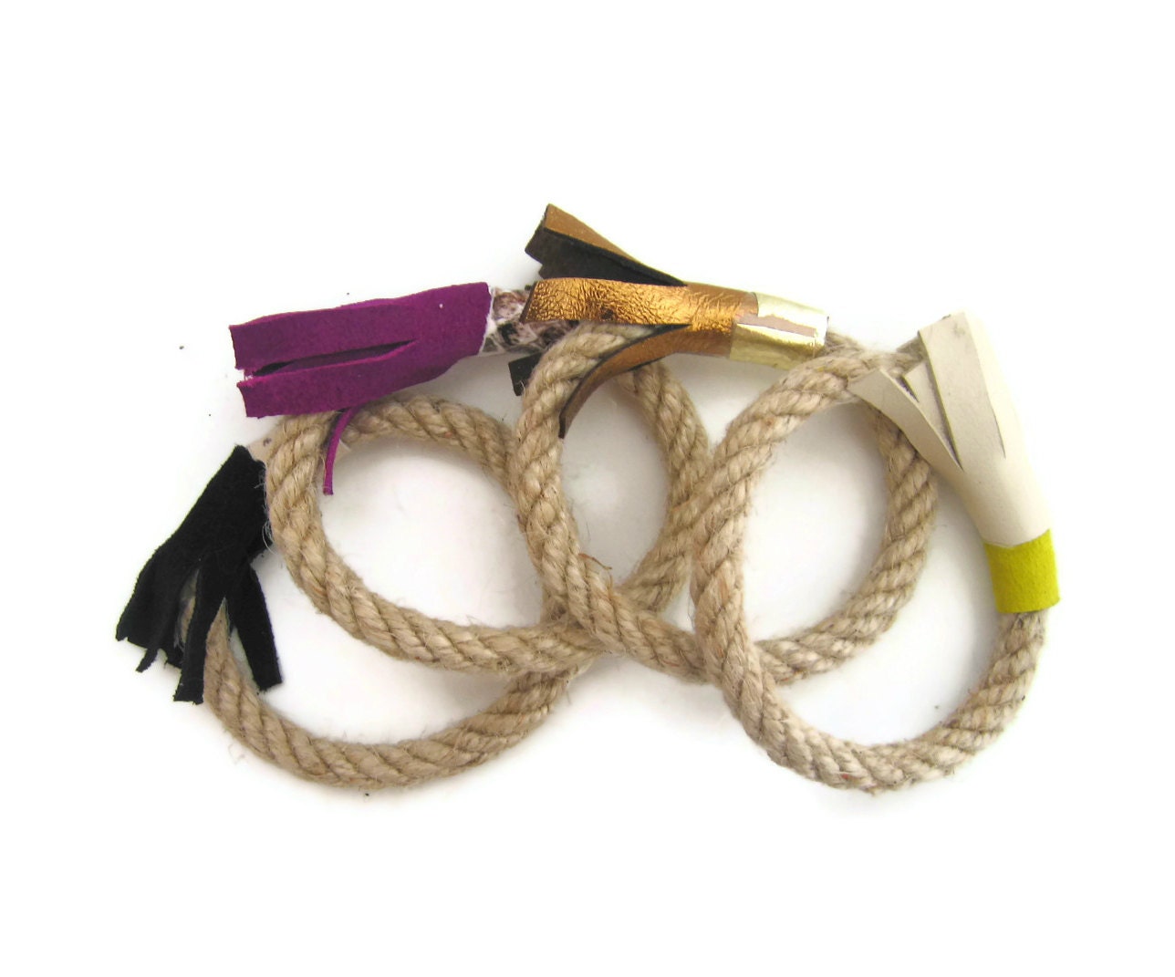 Tassel jute rope and suede bracelets set of four