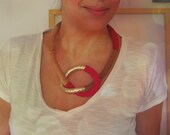 Leather jewelry neo tribal knot necklace in fuchsia bib necklace