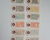 monthly small hand stitched project life manila tags, mixed colors