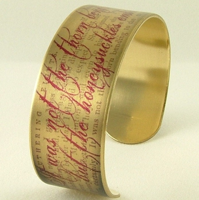 Wuthering Heights Quote - Emily Bronte Literary Classic - Cathy and Heathcliff - SLIM Brass Cuff Bracelet