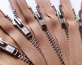 Metal Zippers- 12 inch closed bottom ykk nickel teeth zips- (5) pieces - Caramel 189