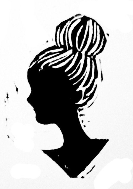 Woman Silhouette Linocut Print 5x7 Black and White