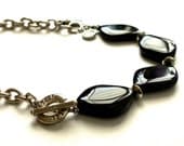 Black Onyx chunky statement necklace Tiffany Style .925 sterling silver chain