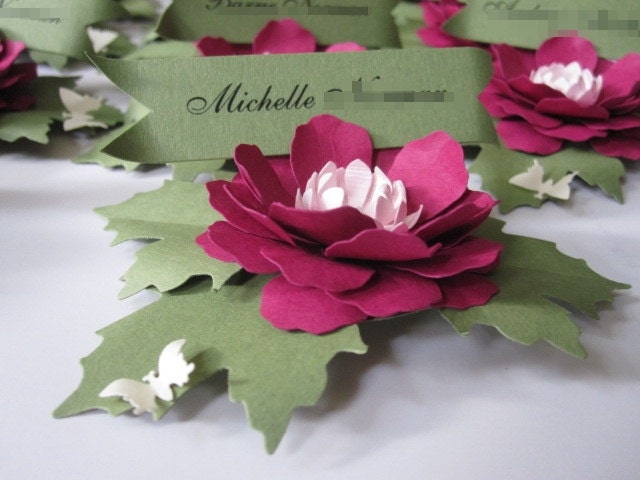 5 Handcrafted Paper Flower Place Cards with Butterfly