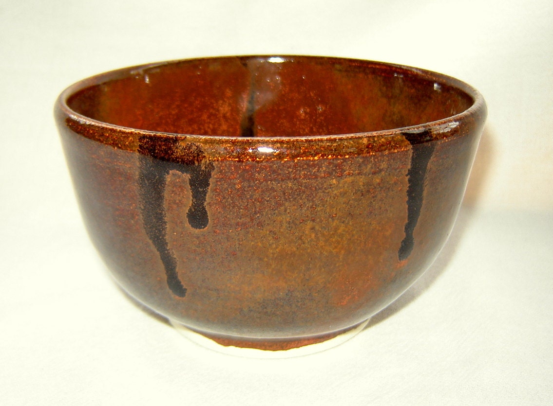 Copper Brown and Black Stoneware Soup and Salad Bowl