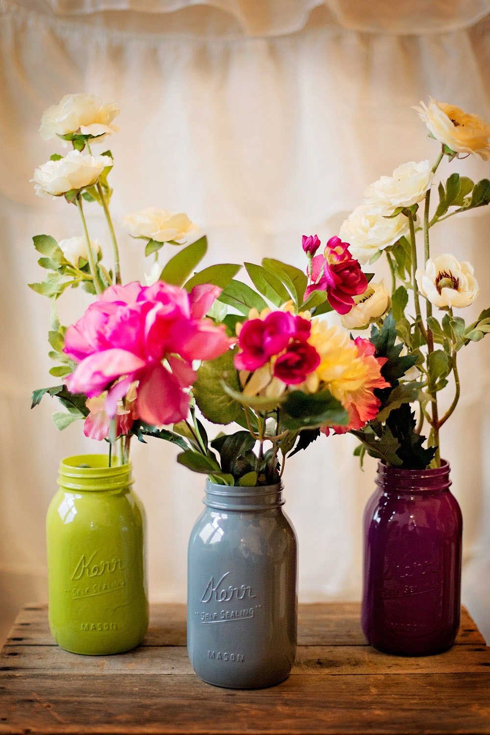 Winter and Spring Wedding and Home Decor - Painted Mason Jars - Centerpiece - Vase / Home Decor