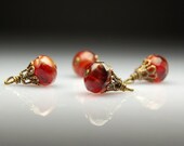 Vintage Style Bead Dangles Dark Red and Cream Czech Glass Set R11