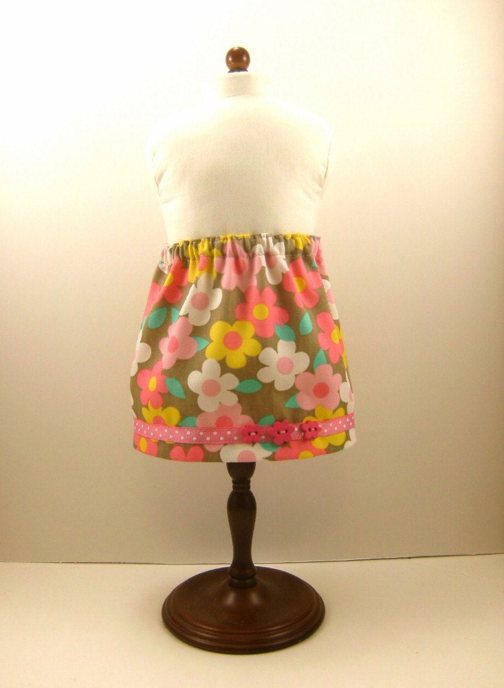 Made For American Girl Doll Skirt For 18 Inch Doll ClothesTwill Retro Flower Print Skirt  With Trim Girls Toy