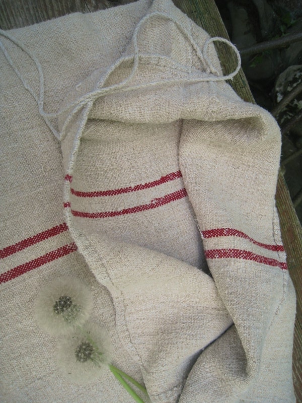 antique grain sack cushion tablerunner upholstery FRENCH RED holiday feeling 52.76 long