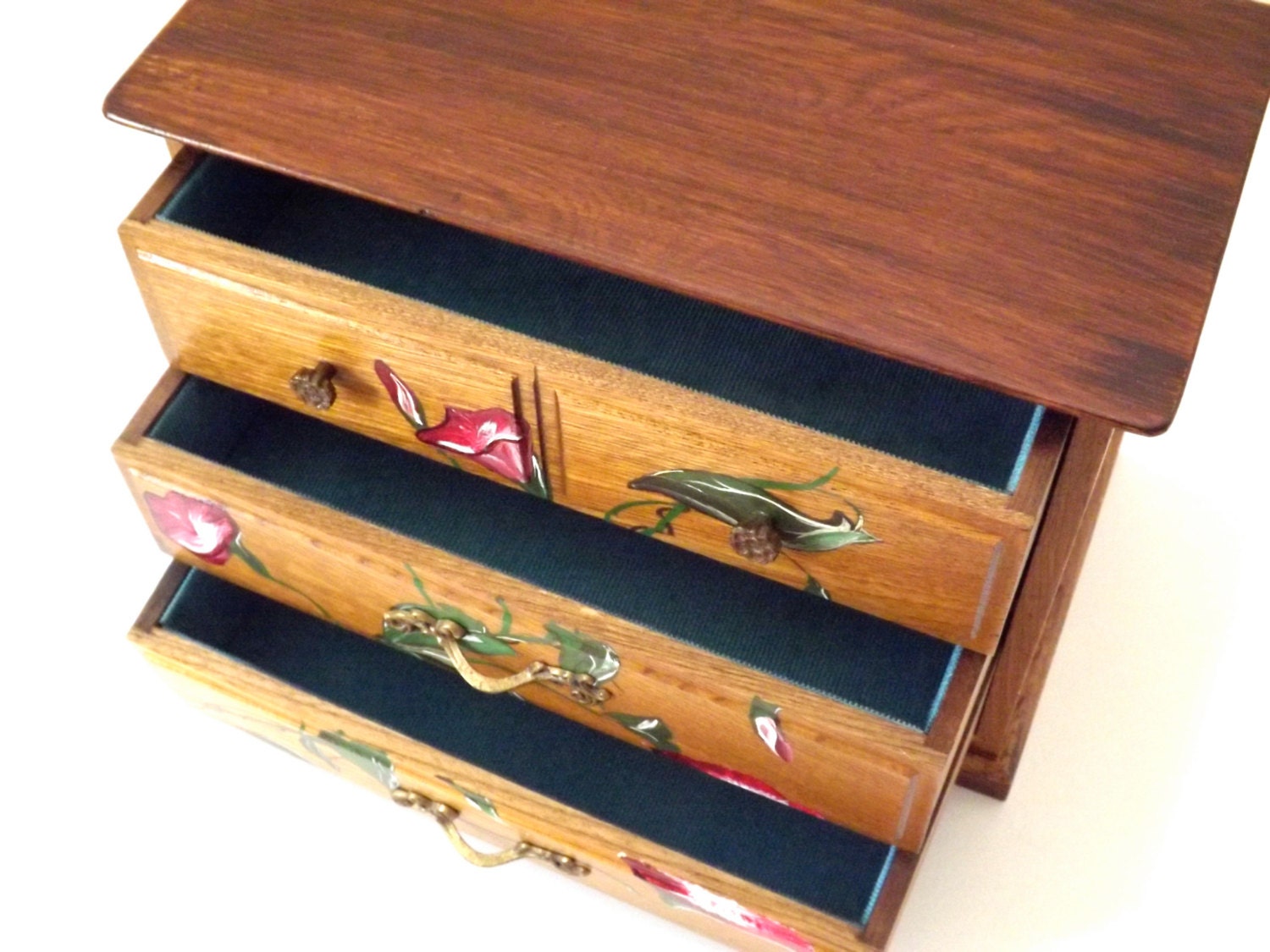 SALE Jewelry Box -- Hand Painted, Music Box, Three Drawer
