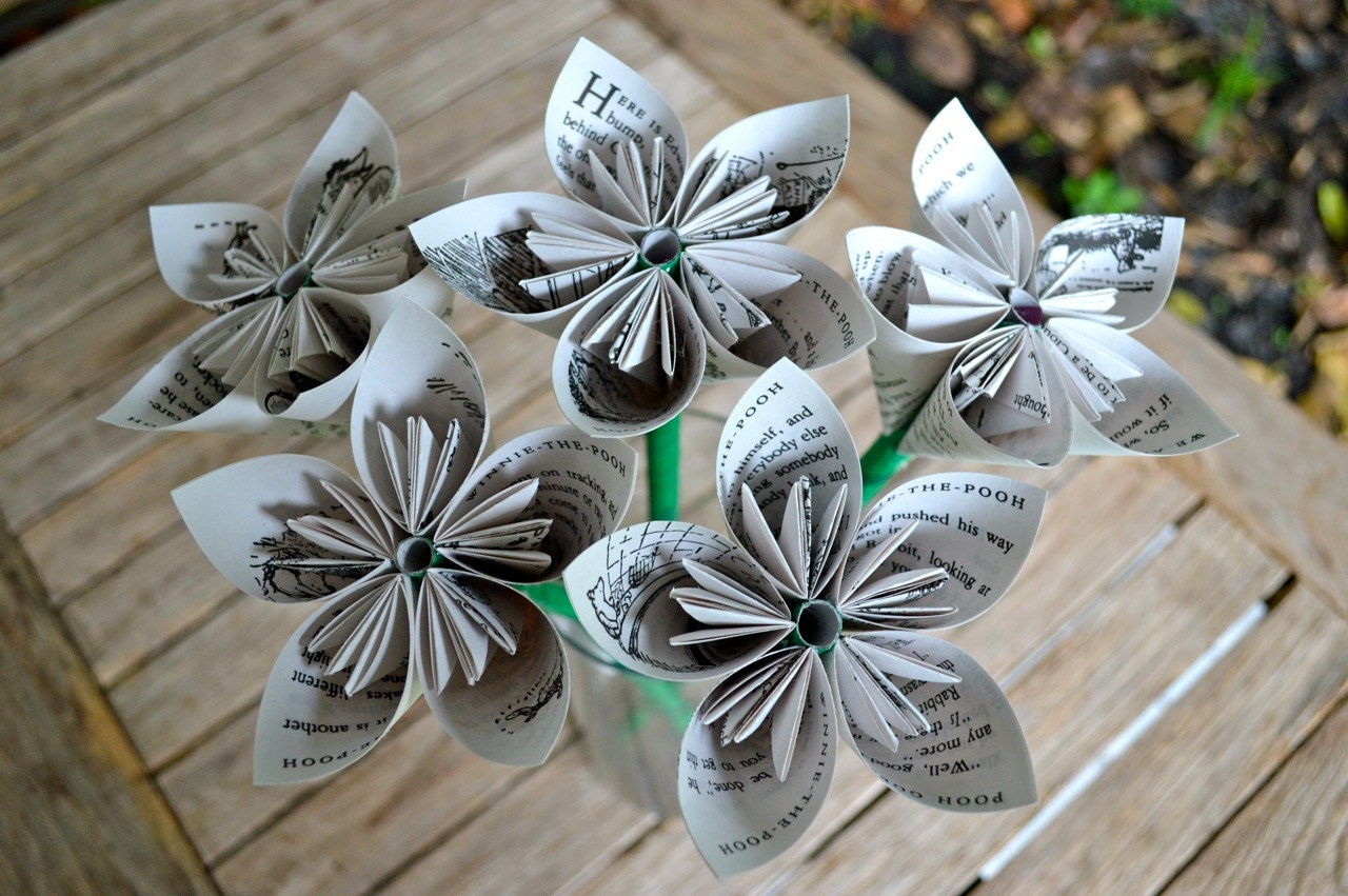 Winnie The Pooh Recycled Book Paper Flowers (5 Medium Size)