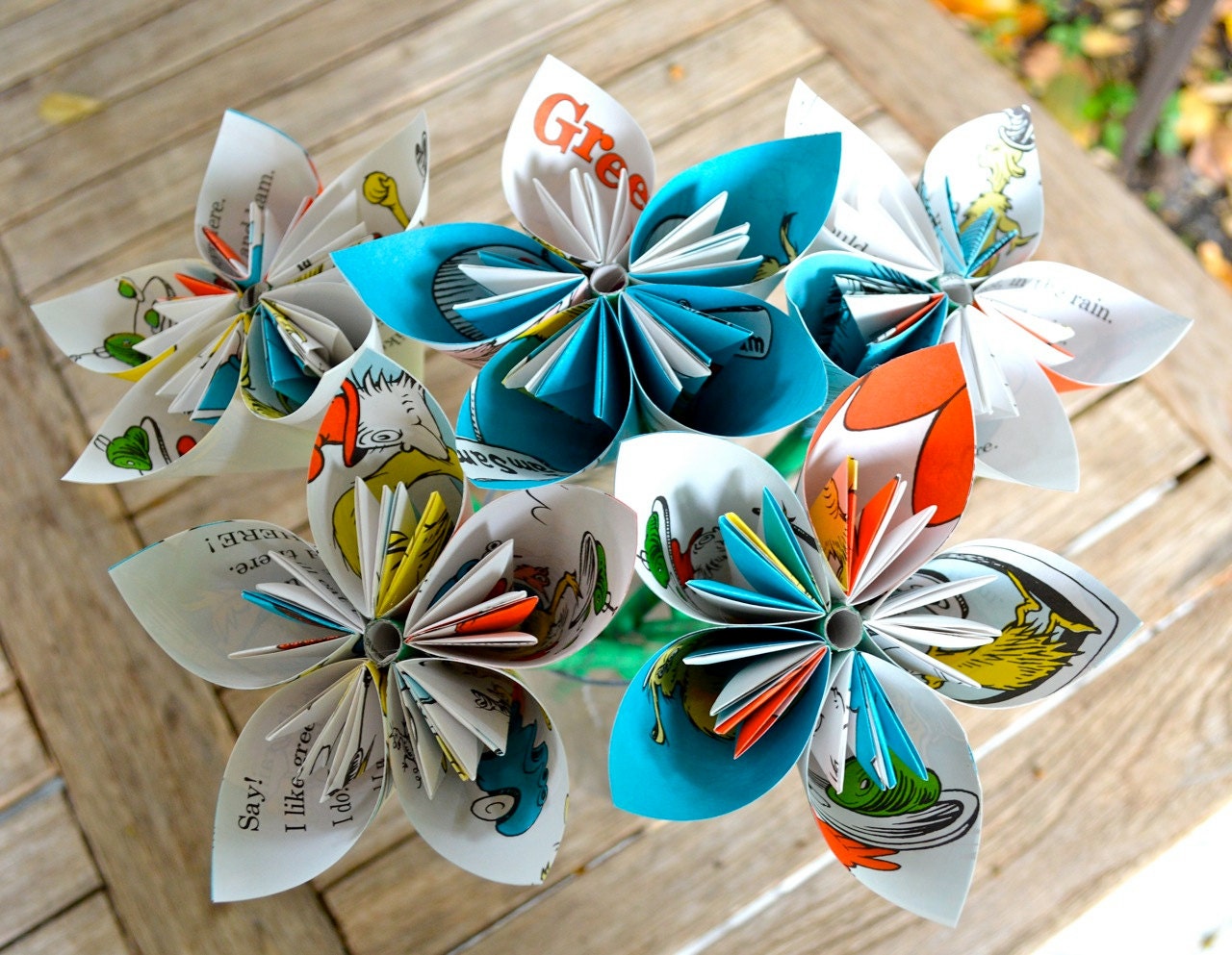 Green Eggs and Ham Book Paper Flowers (5 Large Size)
